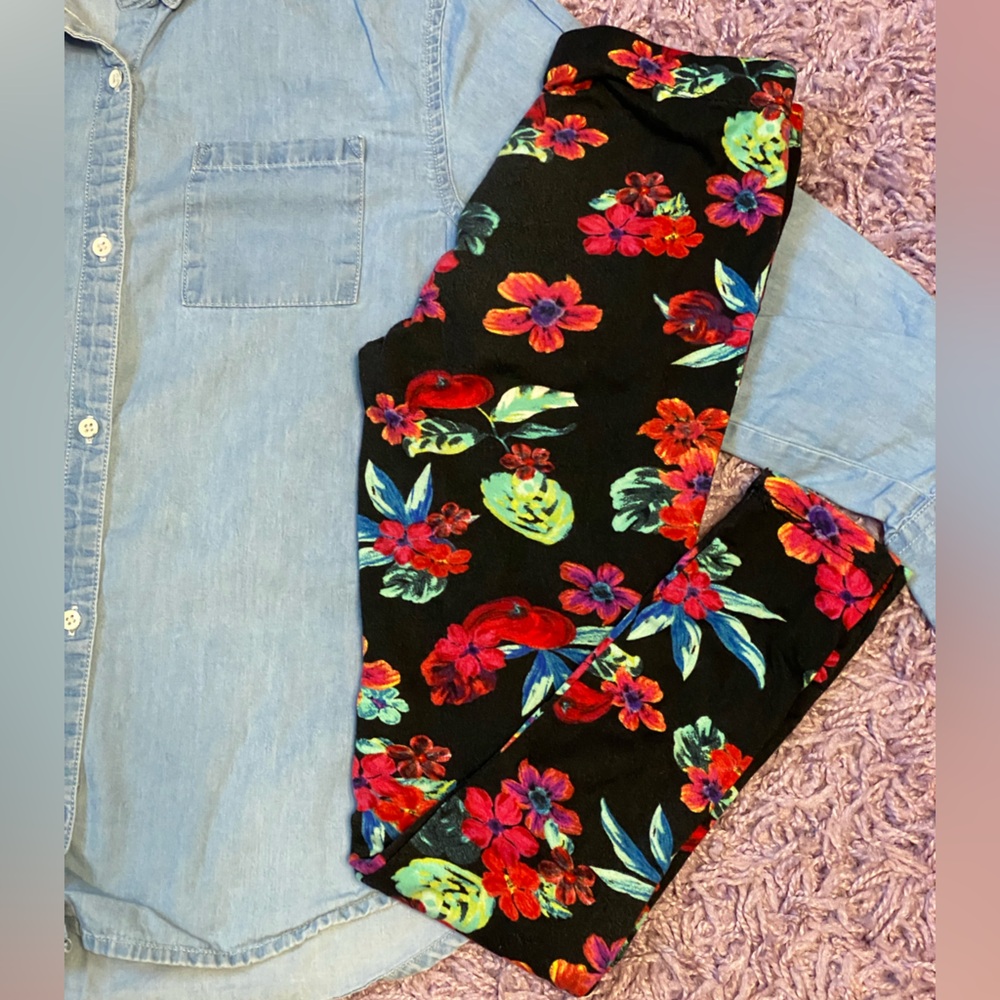 Girls Lulu Lou buttery soft floral leggings size M 7/8